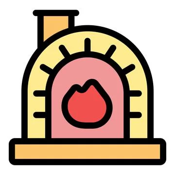 Rustic brick oven with burning fire icon Stock Illustration