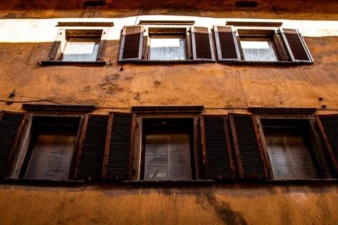 Rustic Building Facade With Windows Stock Photos