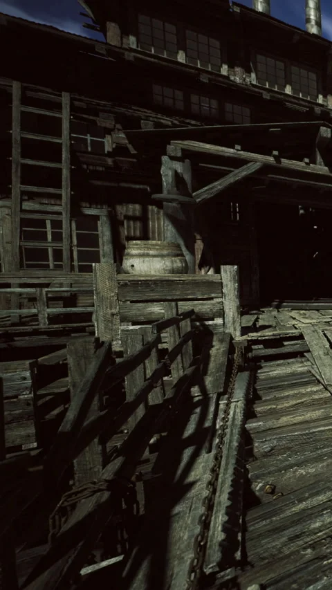Rustic building with wooden architecture under a bright blue sky Stock Footage 331805728