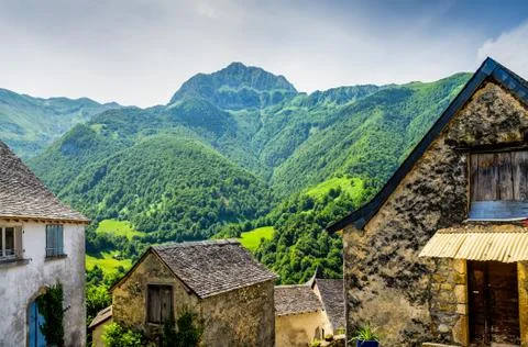 Rustic builidings in Aydius. Stock Photos