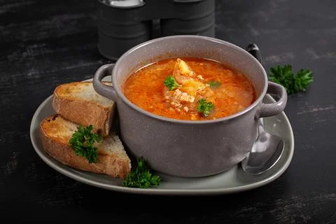 Rustic Cabbage and Meat Soup for Family Dinner Stock Photos