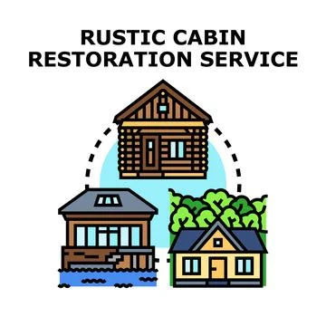 Rustic cabin restoration service for different homes Illustrazione stock