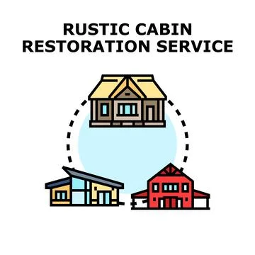 Rustic cabin restoration service for home improvement project Illustrazione stock