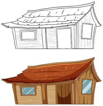 Rustic Cabin Vector Illustration Set Ilustración de archivo