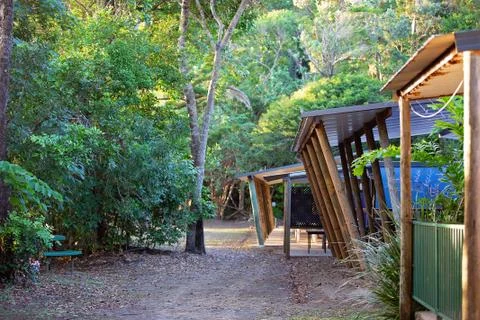 Rustic Cabins In An Australian Bush Camp Stock Photos