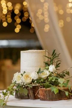 A rustic cake decoration on a wedding day Stock Photos
