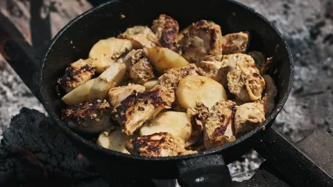 Rustic Campfire Cooking Scene Stock Footage 284624363