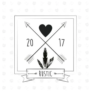 Rustic card greeting feather heart with arrow Stock Illustration