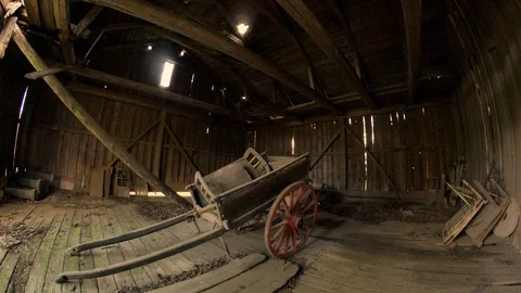 Rustic Cart in Abandoned Barn Stock-Footage 107992438