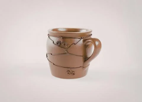 Rustic ceramic mug with metal wire handle Photos