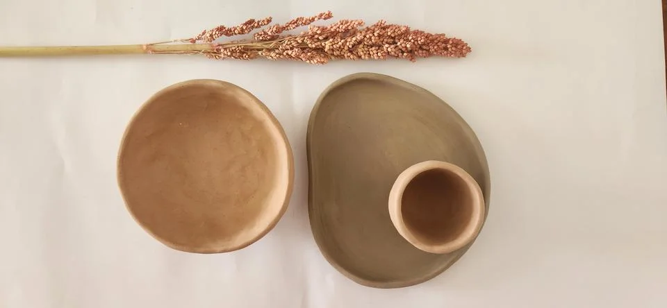 Rustic Ceramic Tableware with Dried Plant Stock Photos