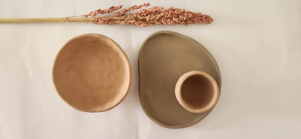 Rustic Ceramic Tableware with Dried Plant Stock Photos