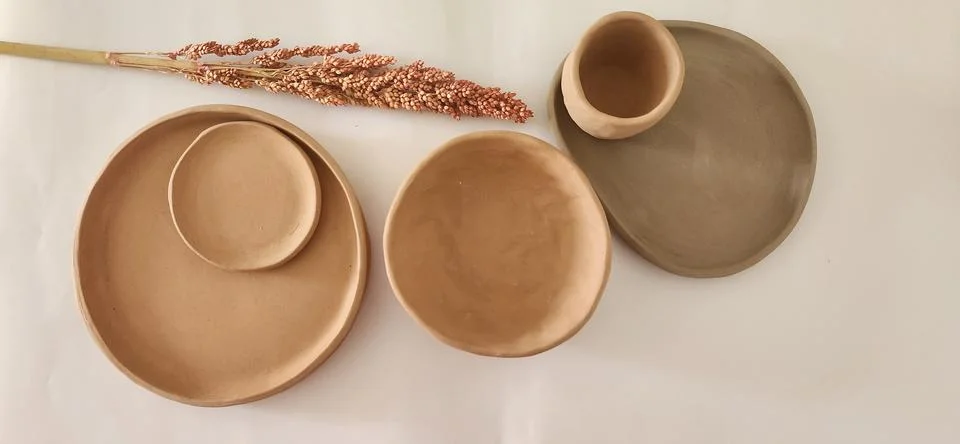 Rustic Ceramic Tableware with Dried Plant Stock Photos