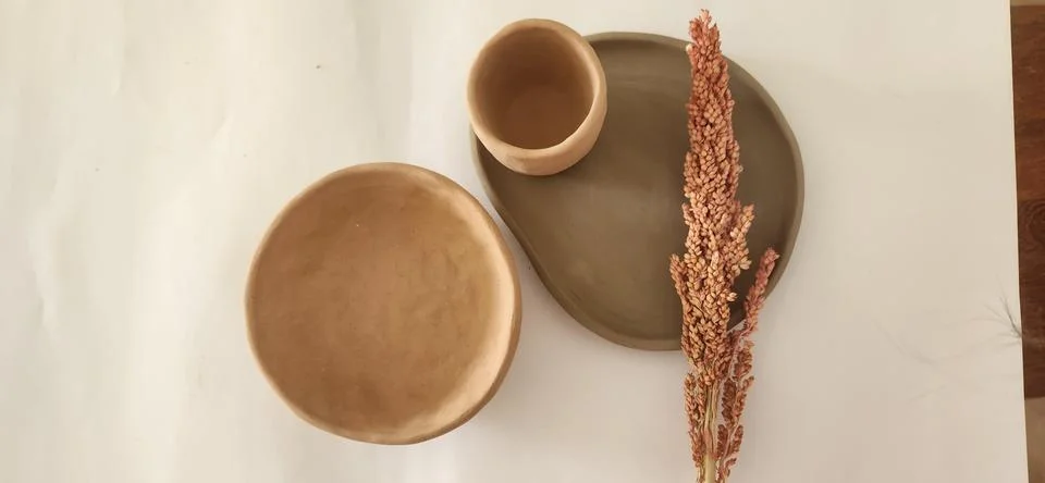 Rustic Ceramic Tableware with Dried Plant Stock Photos