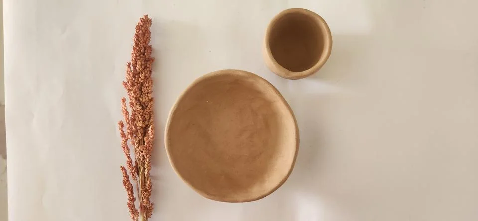 Rustic Ceramic Tableware with Dried Plant Stock Photos