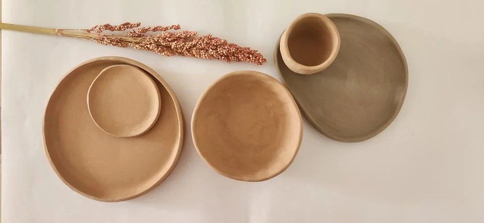 Rustic Ceramic Tableware with Dried Plant Stock Photos
