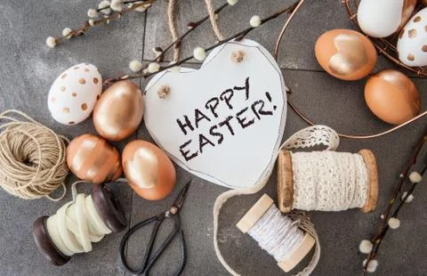 Rustic chalkboard and easter eggs Stock Photos
