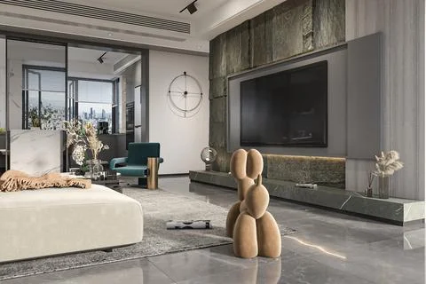 Rustic Charm Incorporating Natural Elements in Your Living Room Stock Illustration