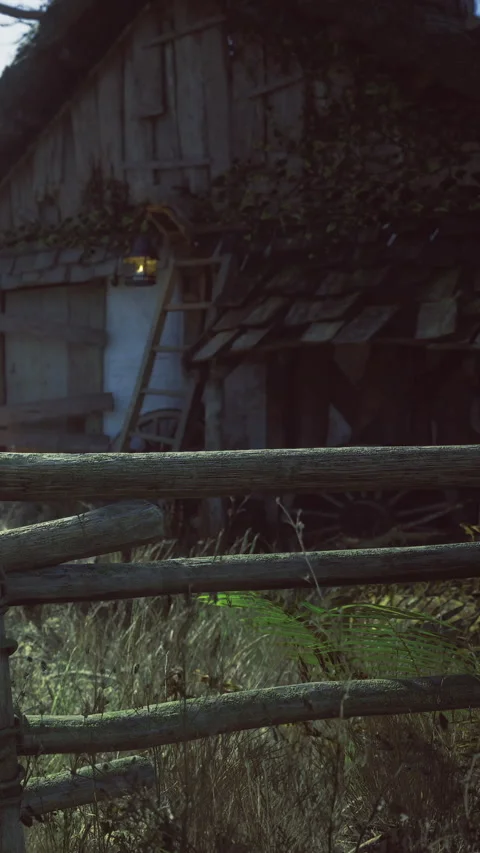 Rustic charm of a quiet rural evening with an enchanting old barn Stock Footage 331807288