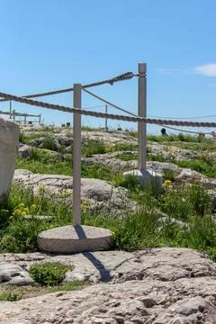 Rustic Charm Rope Fence Adding Character to Scenic Setting Stock Photos