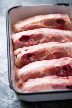 Rustic chicken bone carcass soup ingredient Stock Photos