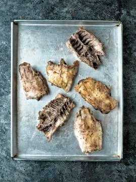 Rustic chicken bones leftovers soup ingredient Stock Photos