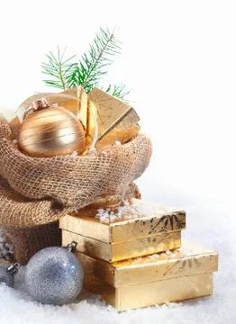 Rustic christmas gift background Stock Photos