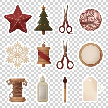 Rustic Christmas Sewing Tools and Holiday Craft Elements Stock-Illustration