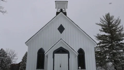 Rustic Church in Winter Stock Footage 129714384