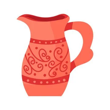 Rustic clay pottery and brown pot or jug with pattern decorations. Old handma Stock Illustration
