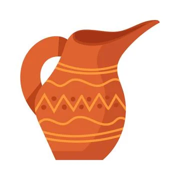 Rustic clay pottery and brown pot or jug with pattern decorations. Old handma Stock Illustration