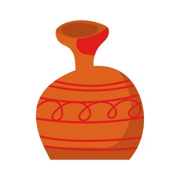 Rustic clay pottery and brown pot or jug with pattern decorations. Old handma Stockillustratie