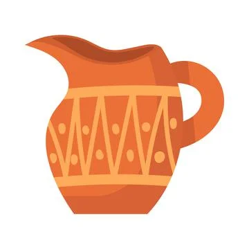 Rustic clay pottery and brown pot or jug with pattern decorations. Old handma Stock Illustration