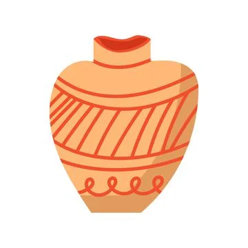 Rustic clay pottery and brown pot or jug with pattern decorations. Old handma Stock Illustration