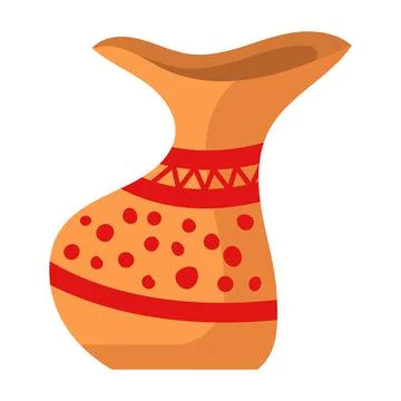 Rustic clay pottery and brown pot or jug with pattern decorations. Old handma Stock Illustration