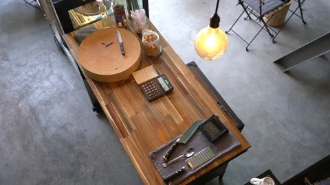Rustic coffee lounge table top view Stock-Footage 88903040