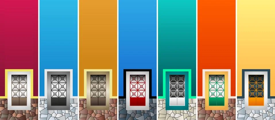 Rustic Colonial Windows Collection vector illustration. Stock Illustration