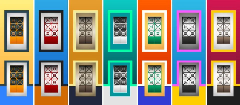 Rustic Colonial Windows Collection vector illustration. Stock Illustration