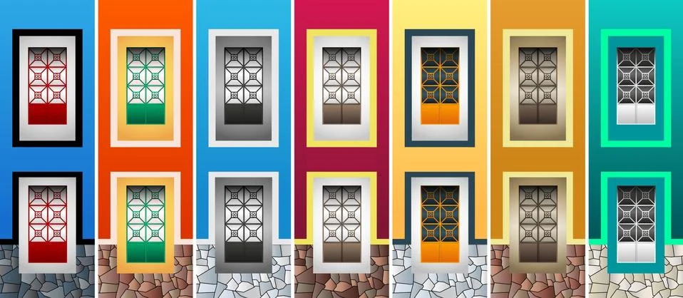 Rustic Colonial Windows Collection vector illustration. Stock Illustration