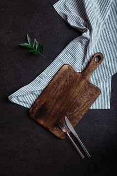 Rustic cooking table top without food Stock Photos