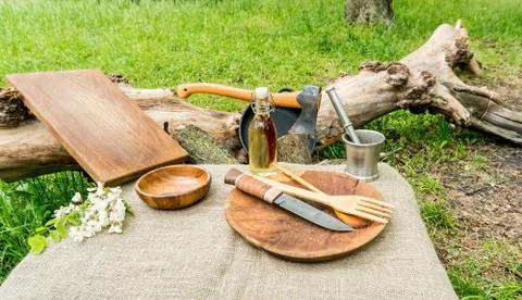 Rustic cooking utensils. Stock Photos