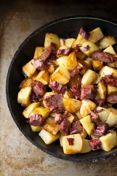 Rustic corned beef hash breakfast Stock Photos