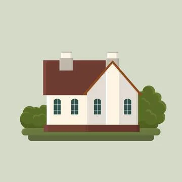 Rustic cottage surrounded by bushes in a flat style Stock Illustration