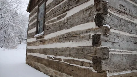 Rustic Cottage in Winter Closeup Stock Footage 129714339