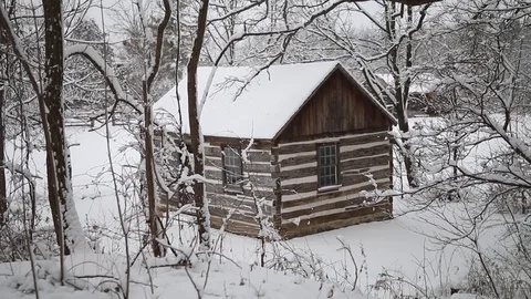 Rustic Cottage in Winter Stock Footage 129714360
