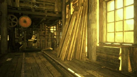 Rustic craft space filled with weathered timber and warm glow Stock Footage 341570060