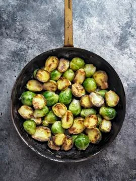 Rustic crispy fried brussels sprouts Stock Photos