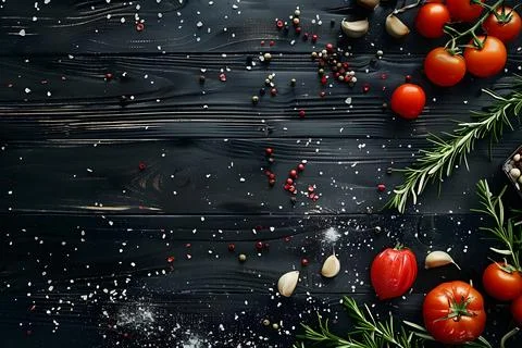 Rustic culinary background with fresh ingredients Stock Photos