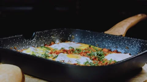 Rustic culinary presentation: presenting the finished georgian breakfast Stock Footage 342201185