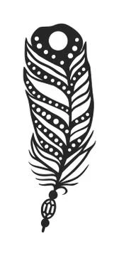Rustic decorative black feather doodle vintage art graphic vector イラスト素材